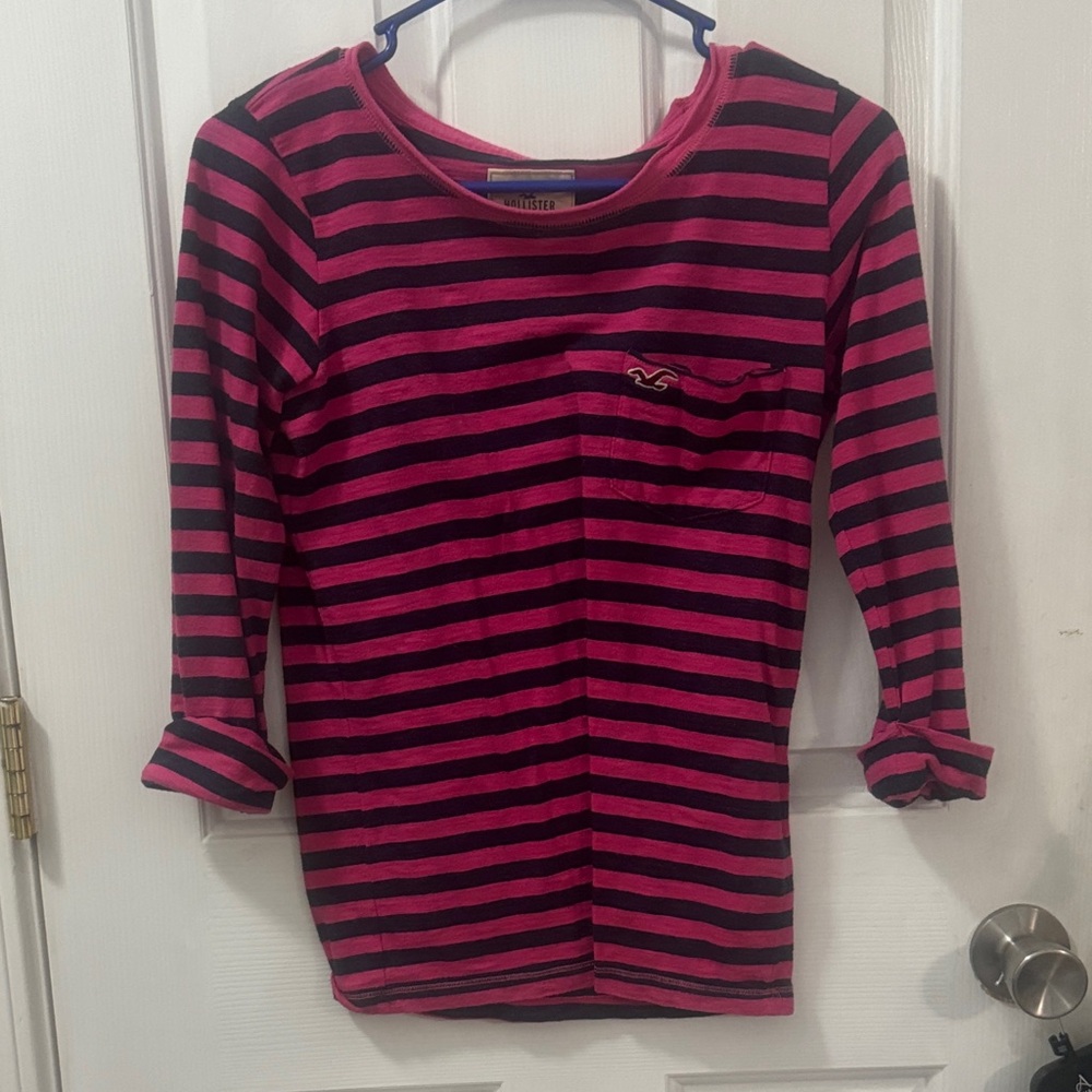 Hollister Pink and Navy Striped Top